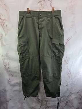 511 Tactical Pants Mens Large Short Green Cotton Relaxed TDU Ripstop Cargo 5.11